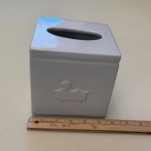 White Ceramic Tissue Box Cover with Bathtub Motif